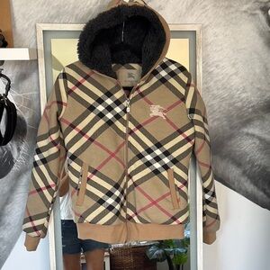 Burberry Beige Checkered Zip-Up Hoodie